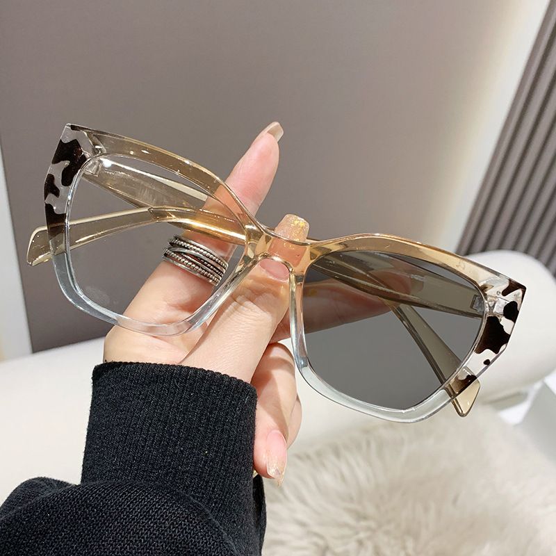 Women Accessories > Sunglasses & Eyewear Accessories > Sunglasses  New Non-faced Large Frame Color Change Anti-blue Light Glasses Cat Eye Glasses Frame Personalized Polygon Glasses Frame