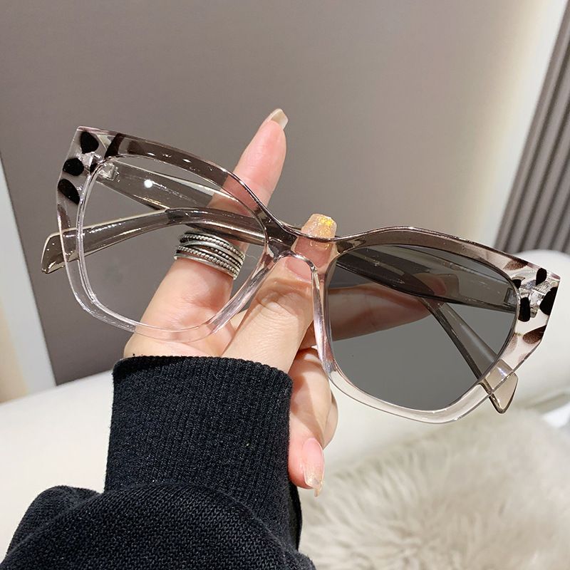 Women Accessories > Sunglasses & Eyewear Accessories > Sunglasses  New Non-faced Large Frame Color Change Anti-blue Light Glasses Cat Eye Glasses Frame Personalized Polygon Glasses Frame