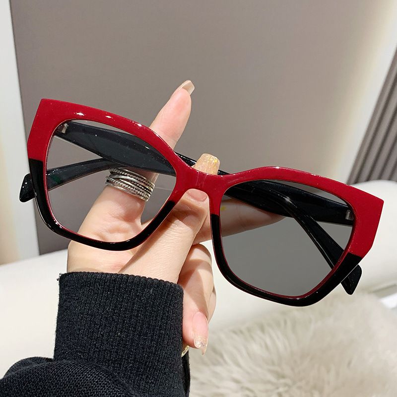 Women Accessories > Sunglasses & Eyewear Accessories > Sunglasses  New Non-faced Large Frame Color Change Anti-blue Light Glasses Cat Eye Glasses Frame Personalized Polygon Glasses Frame