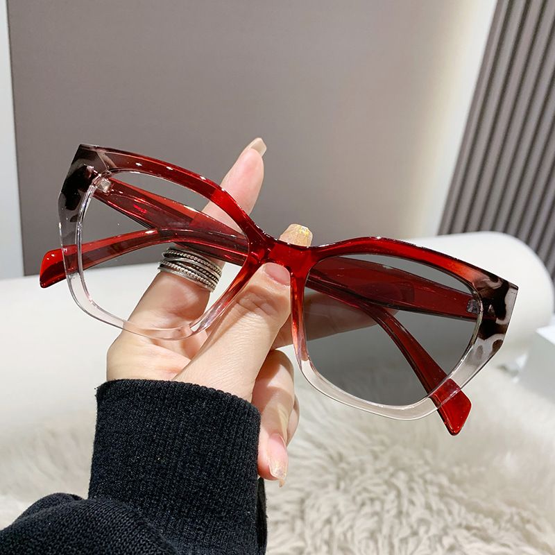Women Accessories > Sunglasses & Eyewear Accessories > Sunglasses  New Non-faced Large Frame Color Change Anti-blue Light Glasses Cat Eye Glasses Frame Personalized Polygon Glasses Frame