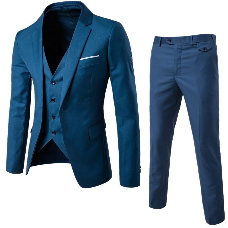 Clothes > Men's Clothing > Clothing Sets > Two-Piece Outfits New Korean Slim Men's Suit Suit, Business Formal Suit Three-piece Set, Groom Wedding Dress/professional Suit Black