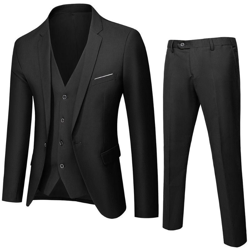 Clothes > Men's Clothing > Clothing Sets > Two-Piece Outfits New Korean Slim Men's Suit Suit, Business Formal Suit Three-piece Set, Groom Wedding Dress/professional Suit Black