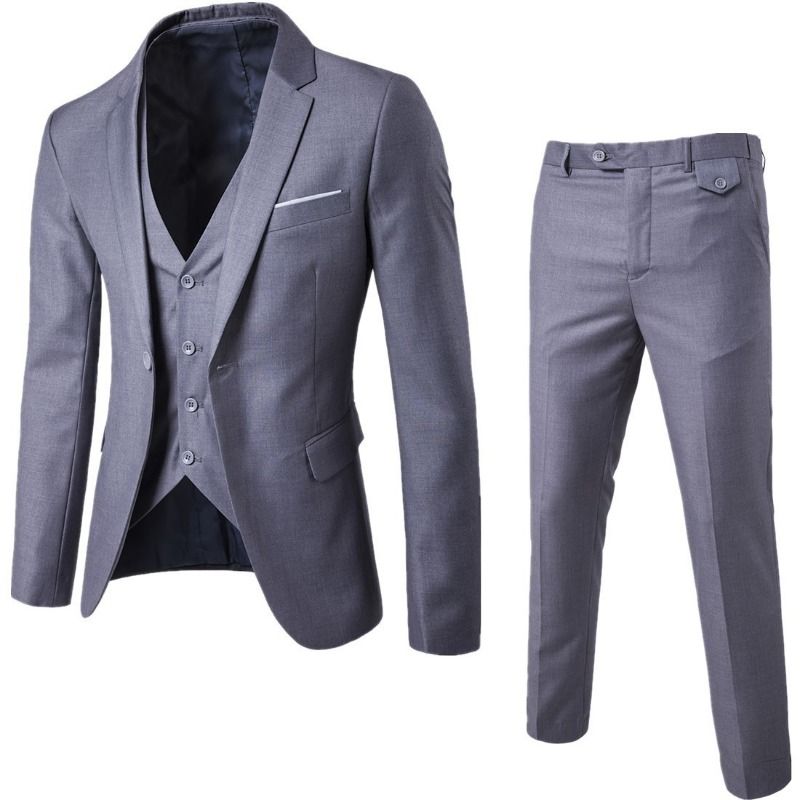 Clothes > Men's Clothing > Clothing Sets > Two-Piece Outfits New Korean Slim Men's Suit Suit, Business Formal Suit Three-piece Set, Groom Wedding Dress/professional Suit Black