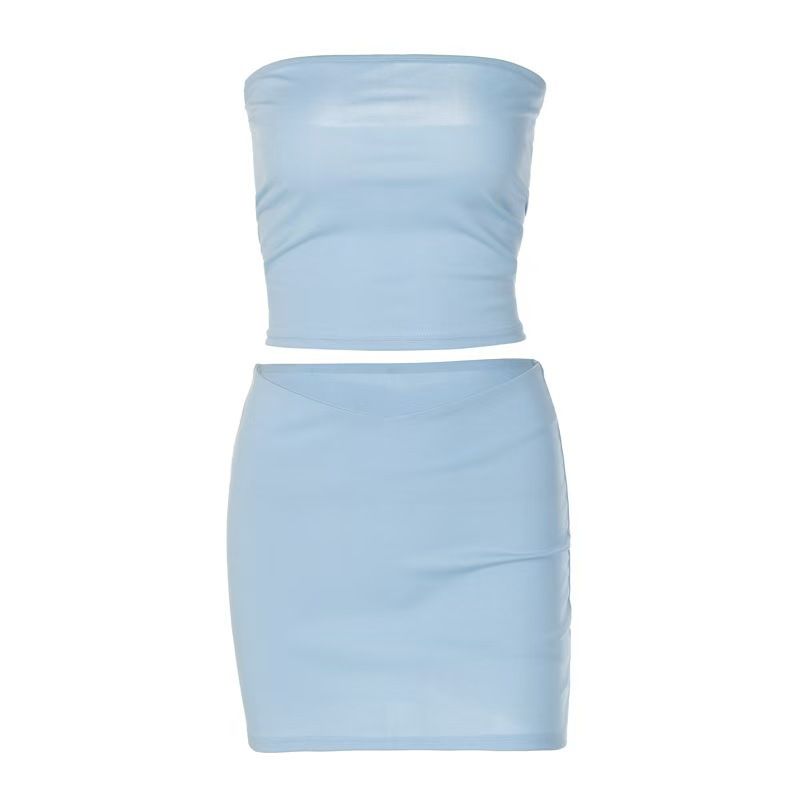 Clothes > Women's Clothing > Dresses  New Summer Hot Girl Style Suit One-length Strapless Short Navel-exposed Slim Hip-pack Skirt Two-piece Skirt