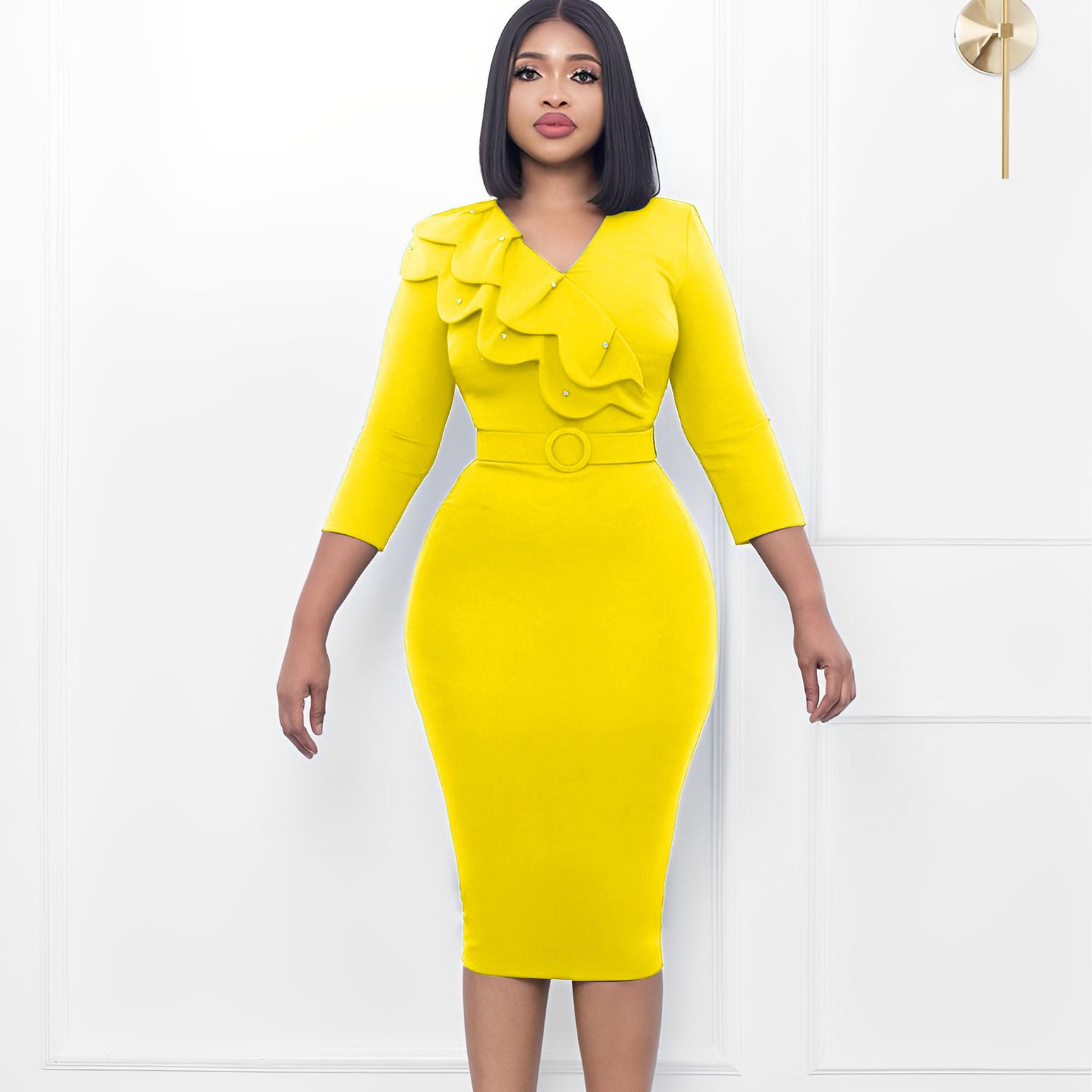 Clothes > Women's Clothing > Dresses African women's dress with large size elegant temperament double-layer collar nail beadsVCollar wrap skirt European and American dress