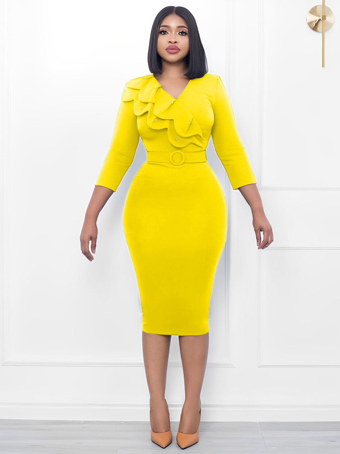 Clothes > Women's Clothing > Dresses African women's dress with large size elegant temperament double-layer collar nail beadsVCollar wrap skirt European and American dress