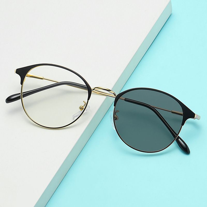 Women Accessories > Sunglasses & Eyewear Accessories > Sunglasses  Color-changing Anti-blue Light Glasses Men's Retro Metal Glasses Frame Round Glasses Frame Women's Color-changing Glasses