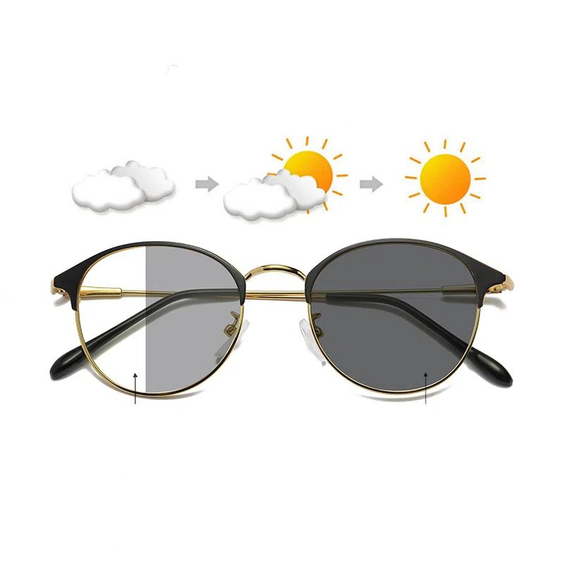 Women Accessories > Sunglasses & Eyewear Accessories > Sunglasses  Color-changing Anti-blue Light Glasses Men's Retro Metal Glasses Frame Round Glasses Frame Women's Color-changing Glasses