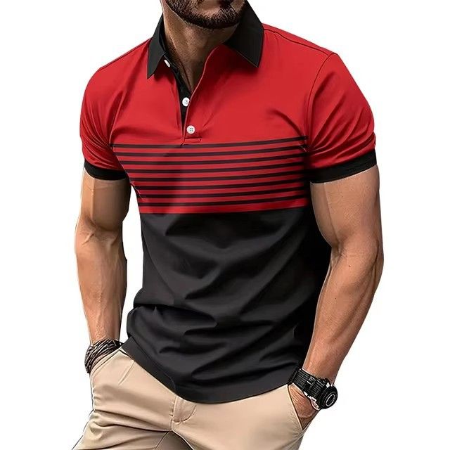 Clothes > Men's Clothing > Tops > T-Shirts  Plus Size Men's Polo Shirt🔥 S-5XL 3D Print Stripe T-Shirt, Business Casual Short Sleeve