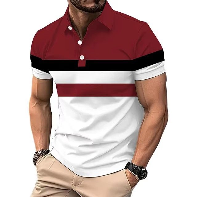 Clothes > Men's Clothing > Tops > T-Shirts  Plus Size Men's Polo Shirt🔥 S-5XL 3D Print Stripe T-Shirt, Business Casual Short Sleeve