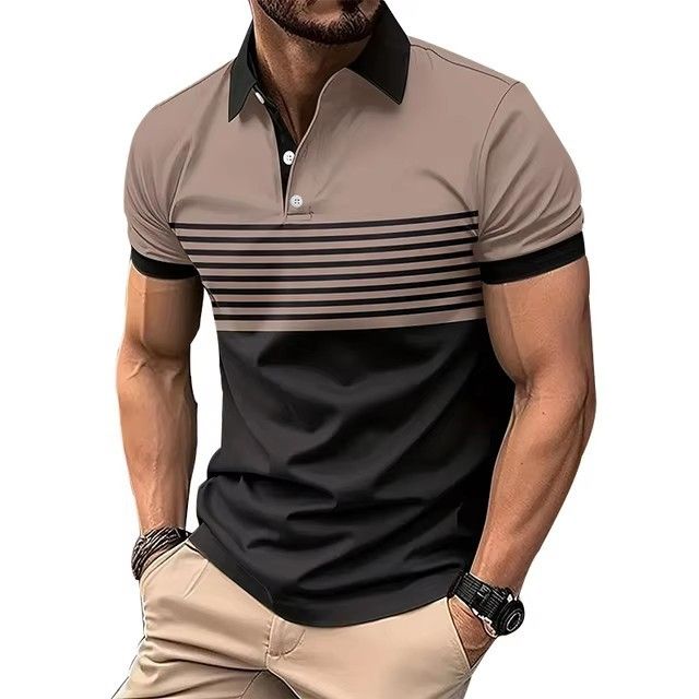 Clothes > Men's Clothing > Tops > T-Shirts  Plus Size Men's Polo Shirt🔥 S-5XL 3D Print Stripe T-Shirt, Business Casual Short Sleeve