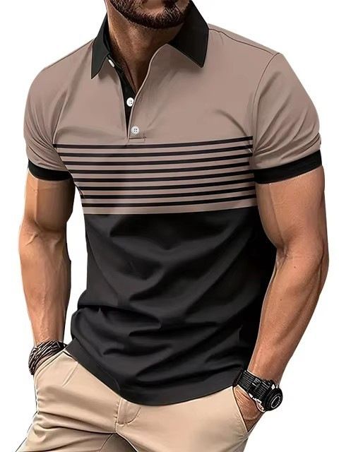 Clothes > Men's Clothing > Tops > T-Shirts  Plus Size Men's Polo Shirt🔥 S-5XL 3D Print Stripe T-Shirt, Business Casual Short Sleeve