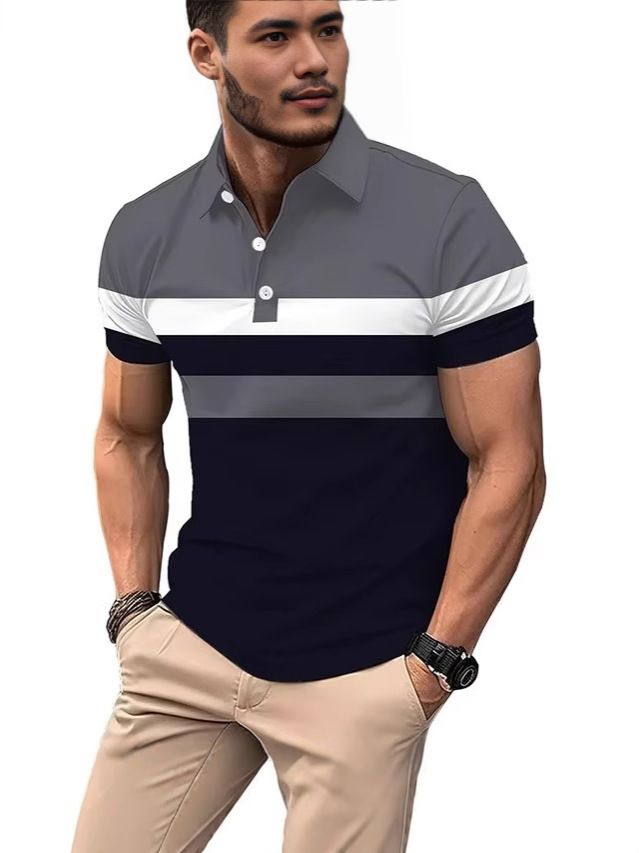 Clothes > Men's Clothing > Tops > T-Shirts  Plus Size Men's Polo Shirt🔥 S-5XL 3D Print Stripe T-Shirt, Business Casual Short Sleeve