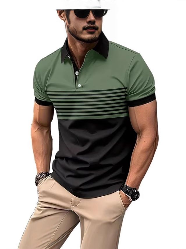 Clothes > Men's Clothing > Tops > T-Shirts  Plus Size Men's Polo Shirt🔥 S-5XL 3D Print Stripe T-Shirt, Business Casual Short Sleeve