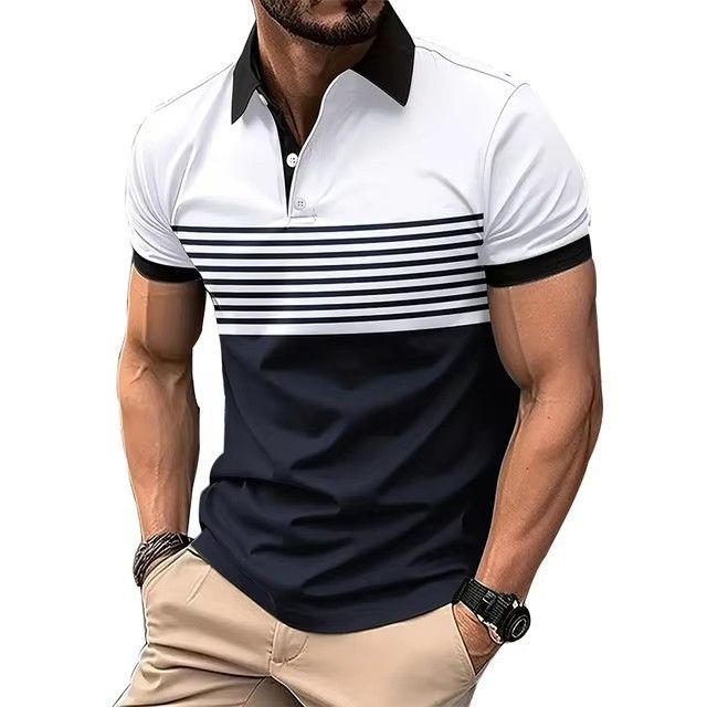 Clothes > Men's Clothing > Tops > T-Shirts  Plus Size Men's Polo Shirt🔥 S-5XL 3D Print Stripe T-Shirt, Business Casual Short Sleeve