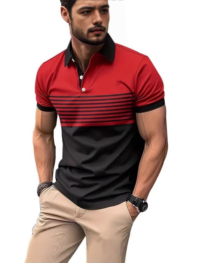 Clothes > Men's Clothing > Tops > T-Shirts  Plus Size Men's Polo Shirt🔥 S-5XL 3D Print Stripe T-Shirt, Business Casual Short Sleeve