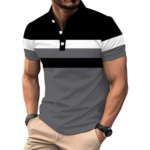 Clothes > Men's Clothing > Tops > T-Shirts  Plus Size Men's Polo Shirt🔥 S-5XL 3D Print Stripe T-Shirt, Business Casual Short Sleeve