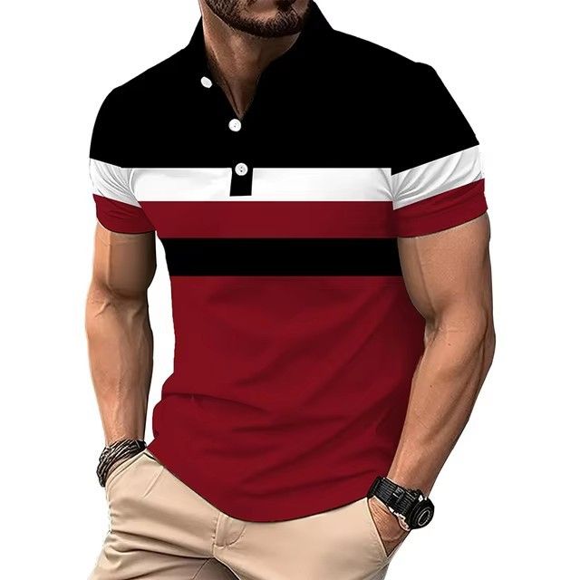 Clothes > Men's Clothing > Tops > T-Shirts  Plus Size Men's Polo Shirt🔥 S-5XL 3D Print Stripe T-Shirt, Business Casual Short Sleeve