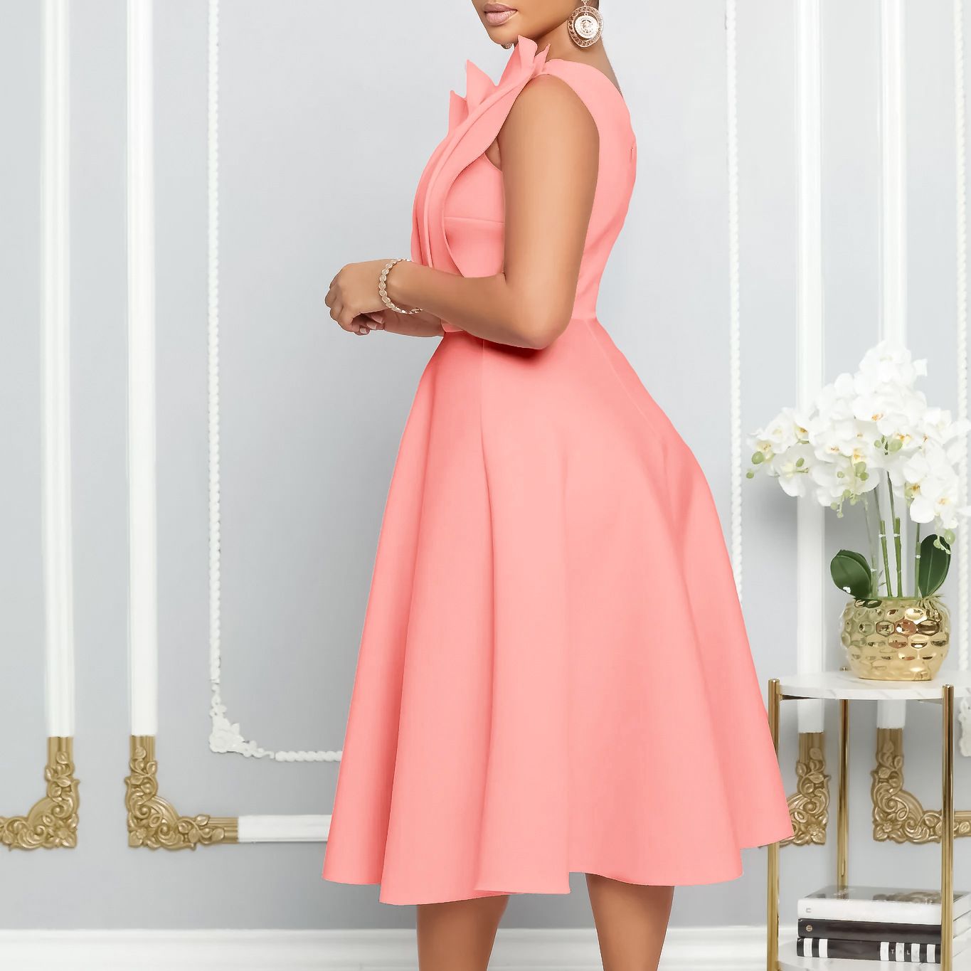 Clothes > Women's Clothing > Dresses 2025 large-size evening dress for women - diagonal collar three-dimensional wrinkled high-waist dress - popular banquet skirt - sexy slim hosting dress
