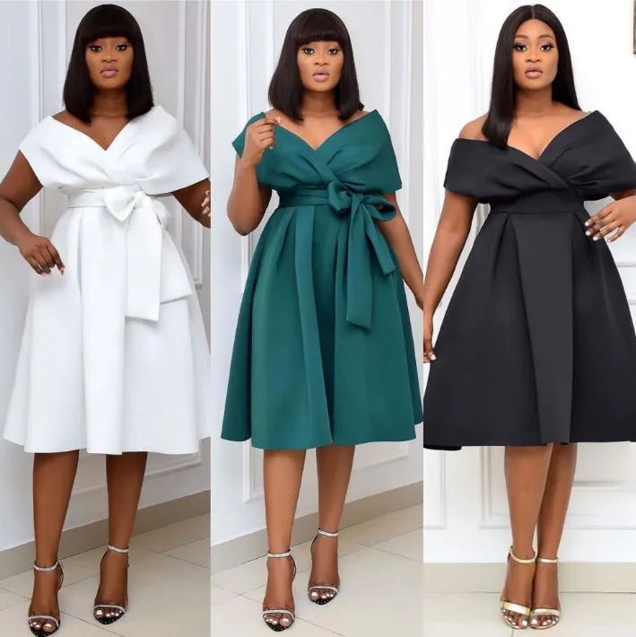 Clothes > Women's Clothing  Dresse 2025 African popular large-size evening dress - European and American style V-neck off-shoulder dress - high-waisted women's clothing - slim dress for dinner hosting