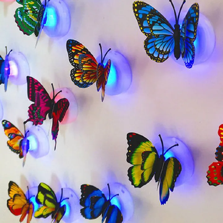 Toys & Games > Arts & Crafts > Stickers 10Pcs/Set 3D single-layer three-dimensional butterfly wall stickers LED luminous butterfly glowing night light bedside light Christmas scene decoration