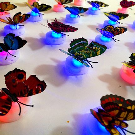 Toys & Games > Arts & Crafts > Stickers 10Pcs/Set 3D single-layer three-dimensional butterfly wall stickers LED luminous butterfly glowing night light bedside light Christmas scene decoration