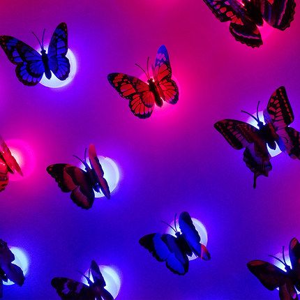 Toys & Games > Arts & Crafts > Stickers 10Pcs/Set 3D single-layer three-dimensional butterfly wall stickers LED luminous butterfly glowing night light bedside light Christmas scene decoration