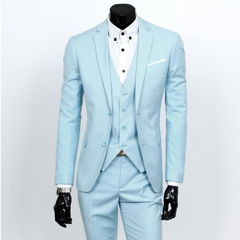 Clothes > Men's Clothing Sets Groom Suit Men'S Three-Piece Set - British Style Slim Wedding Dress - Business Casual Suit Tops/Pants/Vls - Summer Breathable Wedding Formal Wear