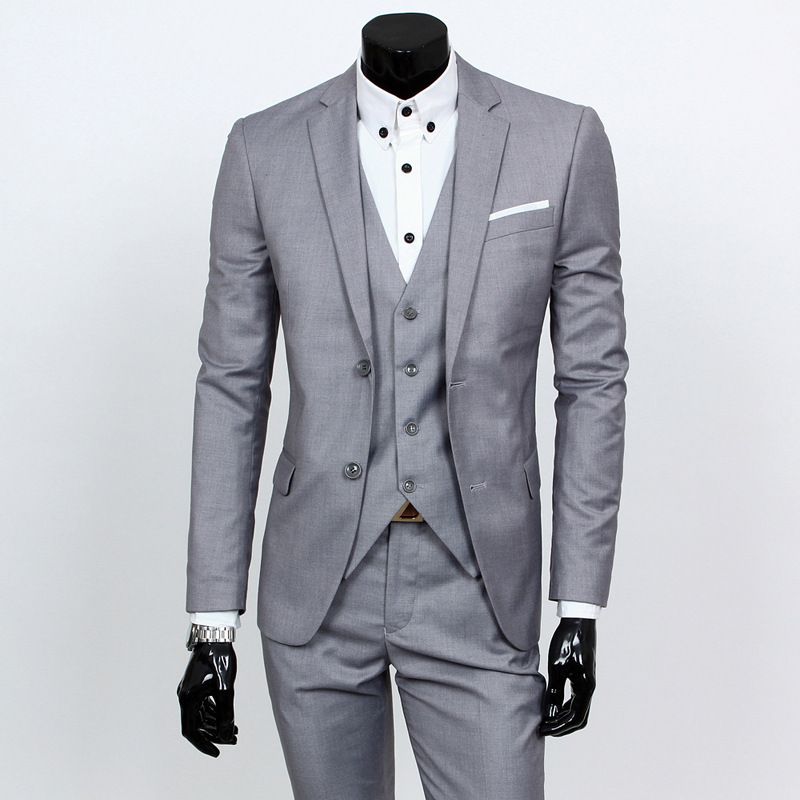 Clothes > Men's Clothing Sets Groom Suit Men'S Three-Piece Set - British Style Slim Wedding Dress - Business Casual Suit Tops/Pants/Vls - Summer Breathable Wedding Formal Wear