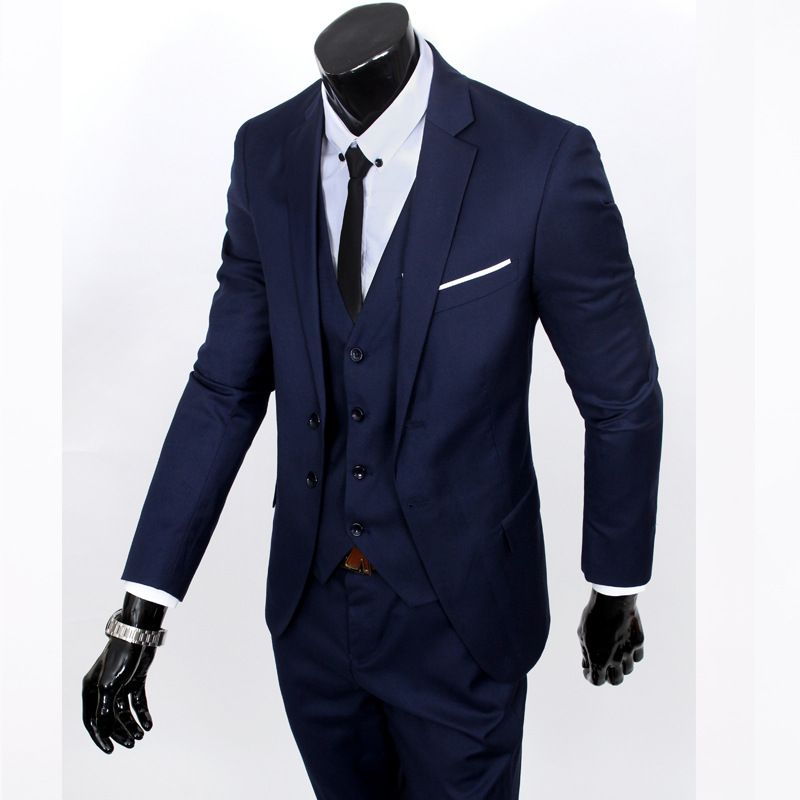 Clothes > Men's Clothing Sets Groom Suit Men'S Three-Piece Set - British Style Slim Wedding Dress - Business Casual Suit Tops/Pants/Vls - Summer Breathable Wedding Formal Wear