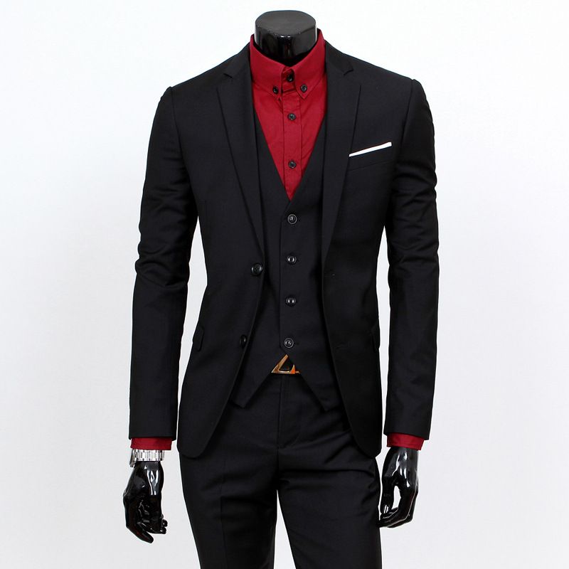 Clothes > Men's Clothing Sets Groom Suit Men'S Three-Piece Set - British Style Slim Wedding Dress - Business Casual Suit Tops/Pants/Vls - Summer Breathable Wedding Formal Wear