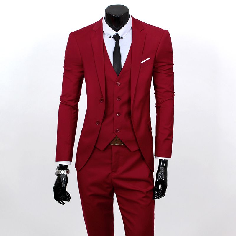 Clothes > Men's Clothing Sets Groom Suit Men'S Three-Piece Set - British Style Slim Wedding Dress - Business Casual Suit Tops/Pants/Vls - Summer Breathable Wedding Formal Wear
