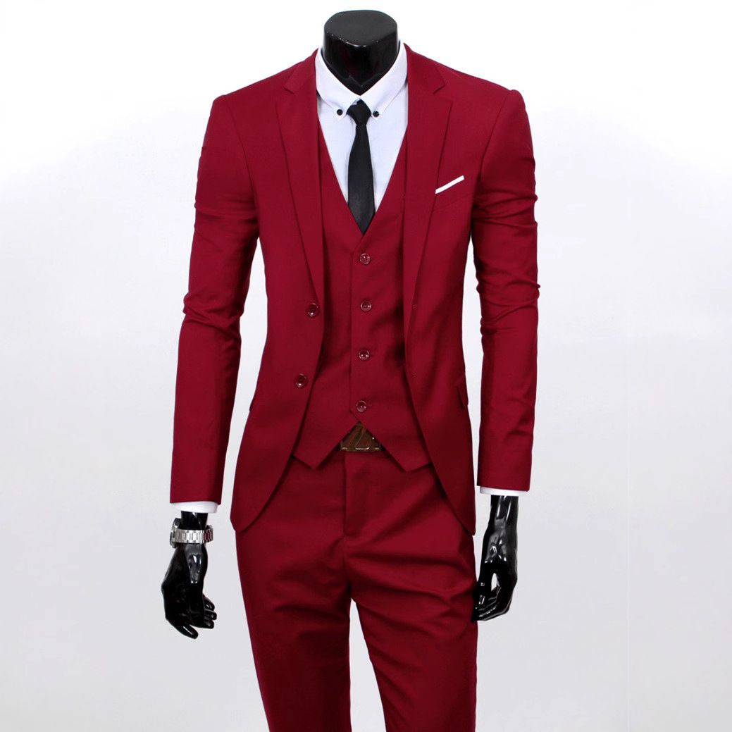 Clothes > Men's Clothing Sets Groom Suit Men'S Three-Piece Set - British Style Slim Wedding Dress - Business Casual Suit Tops/Pants/Vls - Summer Breathable Wedding Formal Wear
