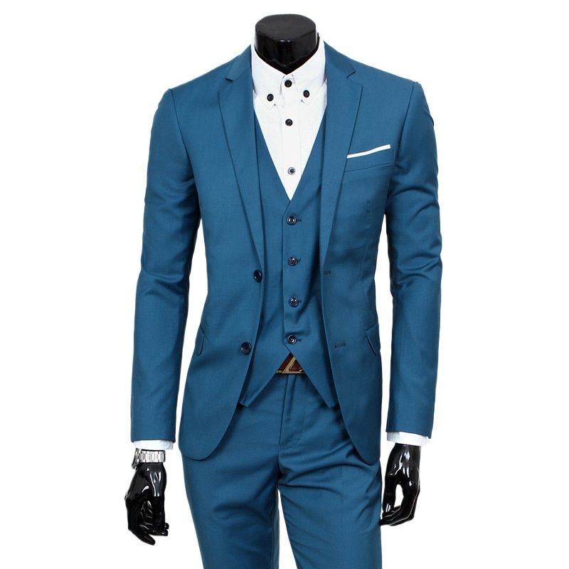 Clothes > Men's Clothing Sets Groom Suit Men'S Three-Piece Set - British Style Slim Wedding Dress - Business Casual Suit Tops/Pants/Vls - Summer Breathable Wedding Formal Wear