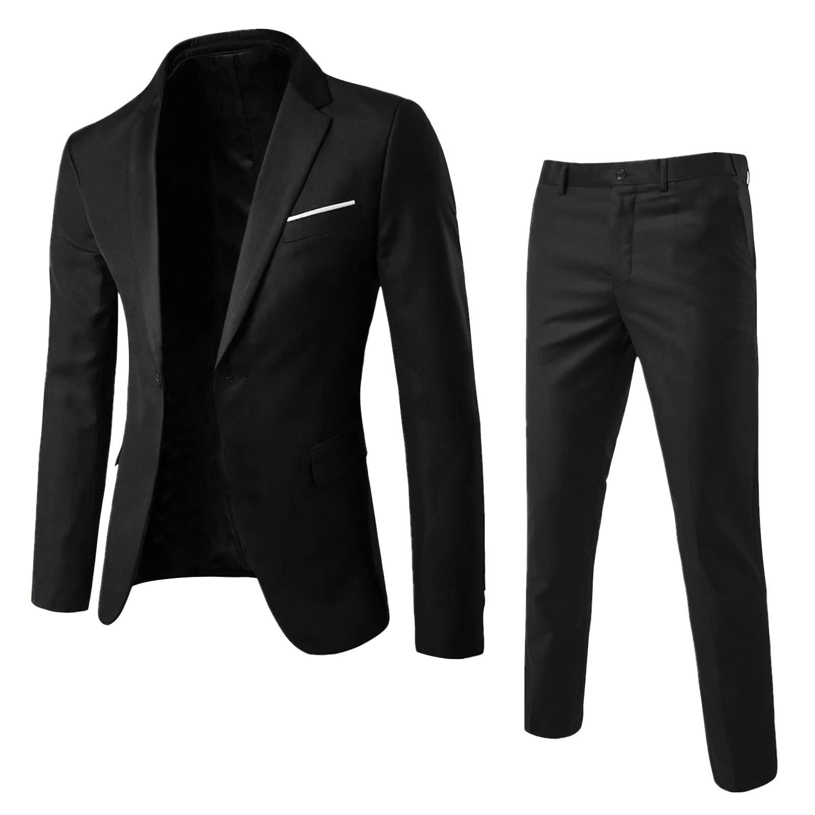 Clothes > Men's Clothing Two-Piece Outfits  New Men'S Casual Suit Suit Two-Piece Set - Korean Slim Suit Jacket + Pants - Trendy Business Casual Wear - Wedding And Workplace Multi-Scene Wear