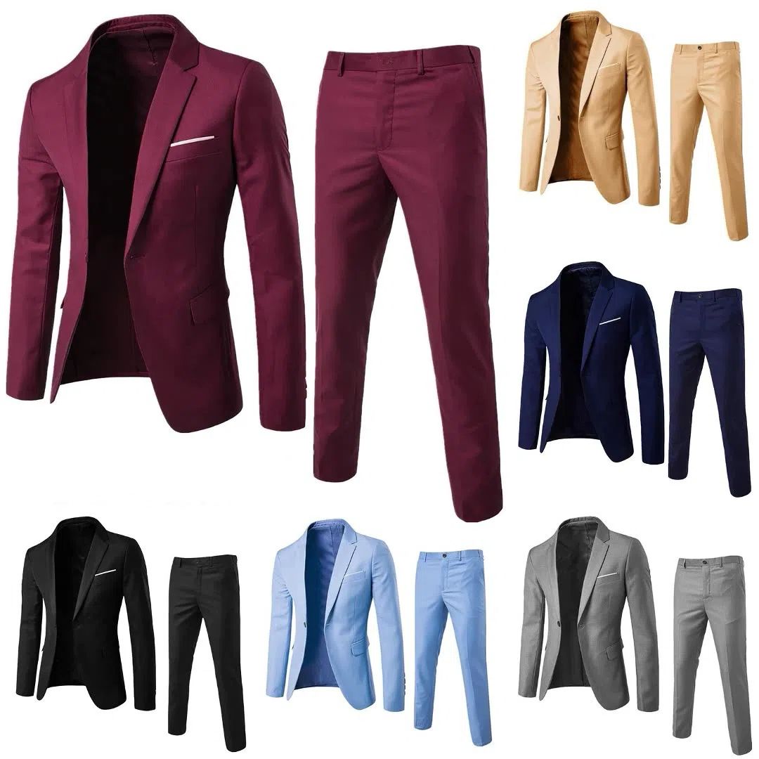 Clothes > Men's Clothing Two-Piece Outfits  New Men'S Casual Suit Suit Two-Piece Set - Korean Slim Suit Jacket + Pants - Trendy Business Casual Wear - Wedding And Workplace Multi-Scene Wear