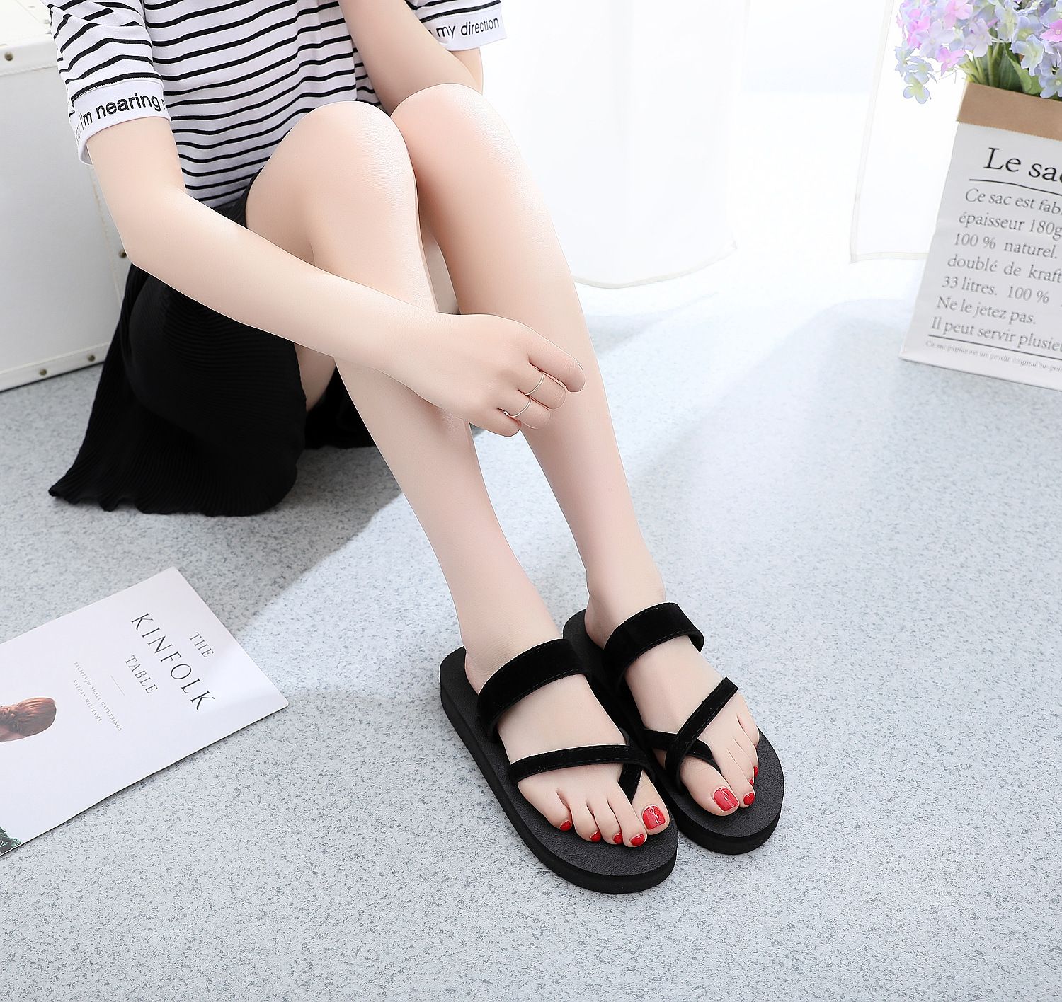 Shoes > Women's Shoes > Slippers > Flip-Flops  Sandals women's flip flops women's sandals women's non-slip sponge cake thick-soled beach shoes