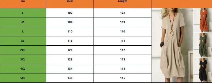 Clothes > Women's Clothing > Dresses New summer hot-selling cotton and linen solid color loose round neck short-sleeved dress