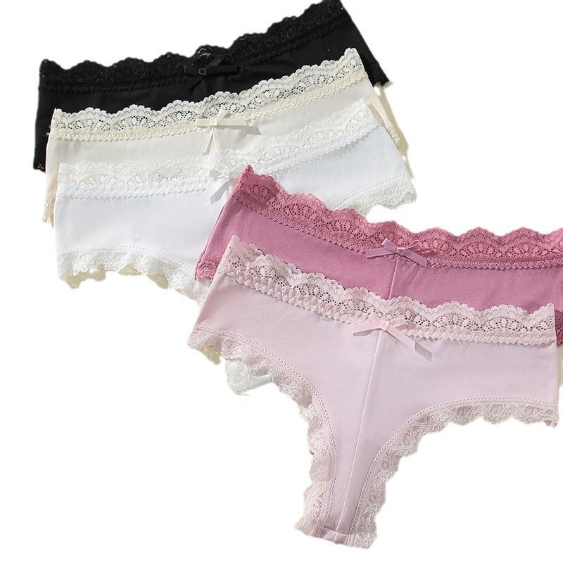 Lace underwear female mid-waist comfortable high elastic pure cotton crotch large size breathable women's briefs Clothes > Women's Clothing > Bottoms > Shorts