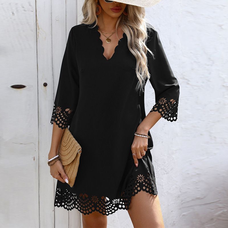 Women's European and American style dresses in spring and summer new holiday half-sleeved short-sleeved casual cotton A-line skirt