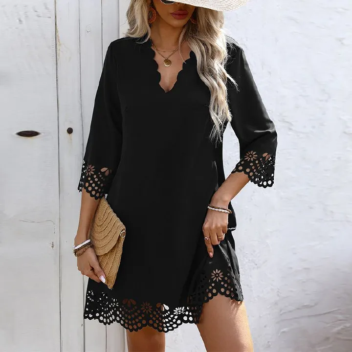 Women's European and American style dresses in spring and summer new holiday half-sleeved short-sleeved casual cotton A-line skirt