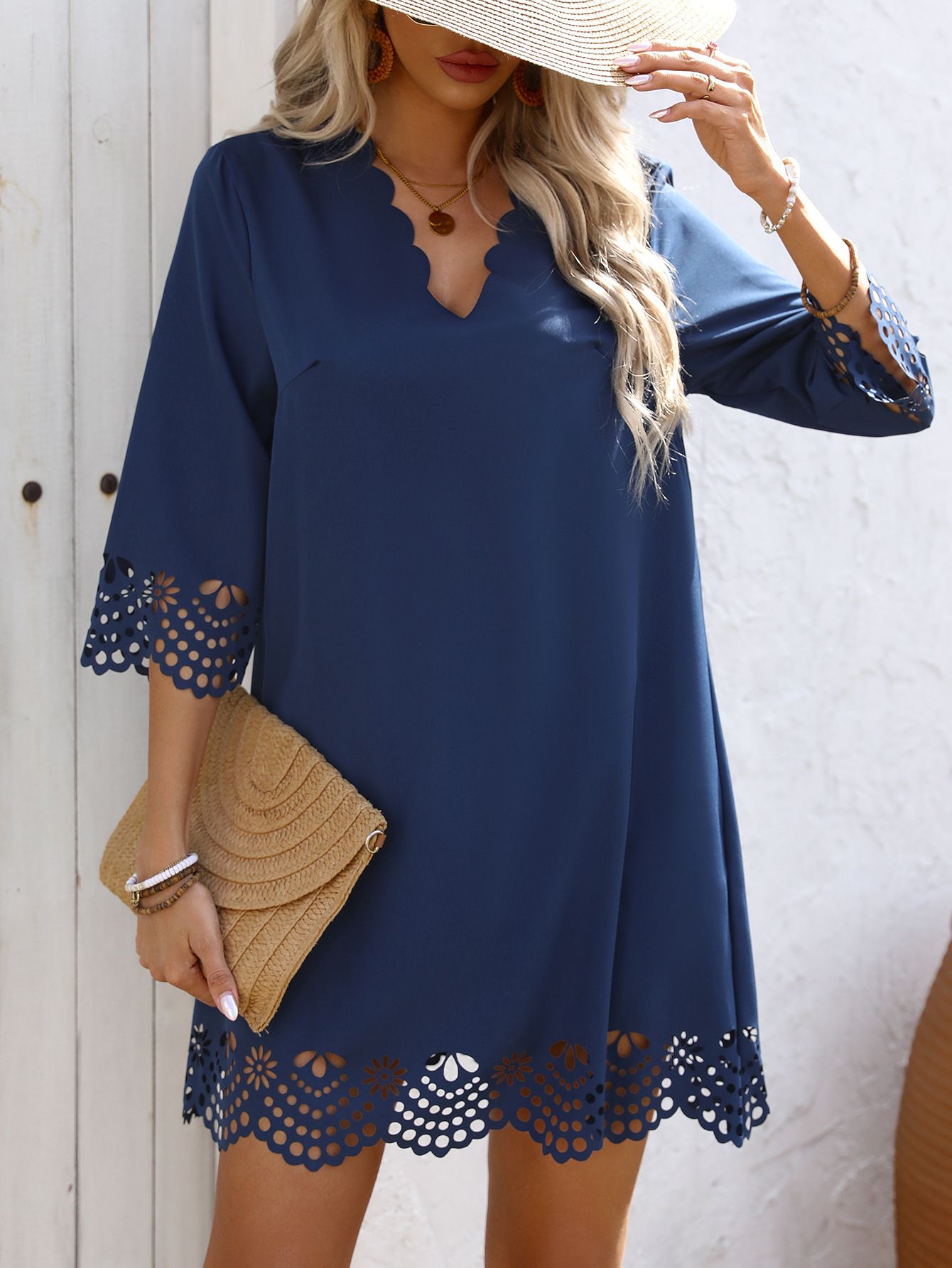 Women's European and American style dresses in spring and summer new holiday half-sleeved short-sleeved casual cotton A-line skirt