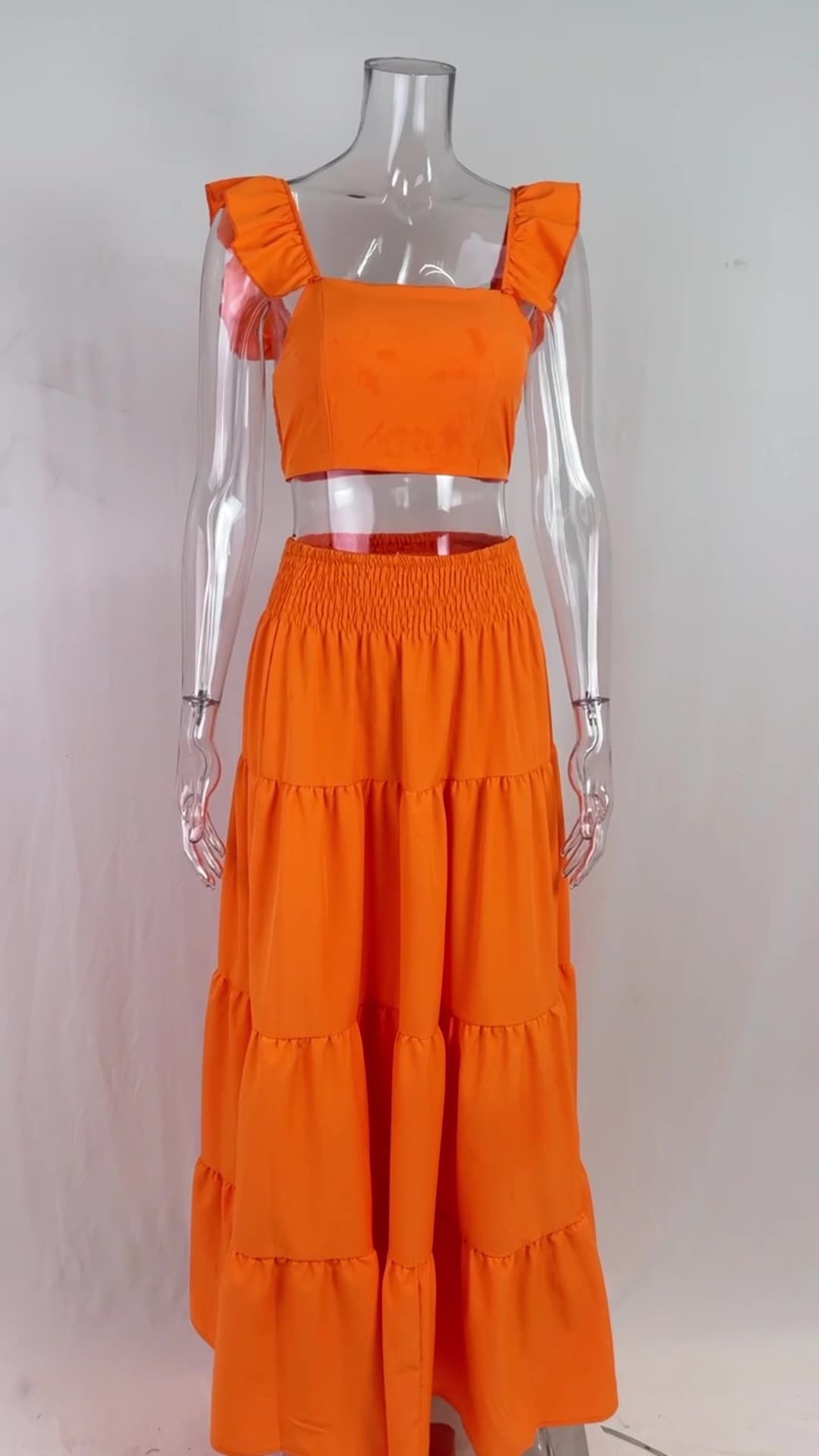 Clothes > Women's Clothing > Clothing Sets > Two-Piece Outfits New European and American commuting mid-waist sexy suspender big hem skirt fashion suit women's two-piece top + skirt