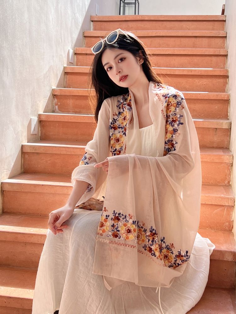 Fashion Accessories > Accessories > Women Accessories > Scarves > Fashion Scarves Ethnic style cotton linen scarf for women in summer shawl travel sun protection beach towel big silk scarf gauze scarf
