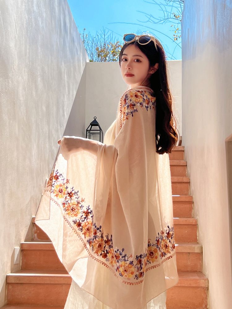 Fashion Accessories > Accessories > Women Accessories > Scarves > Fashion Scarves Ethnic style cotton linen scarf for women in summer shawl travel sun protection beach towel big silk scarf gauze scarf