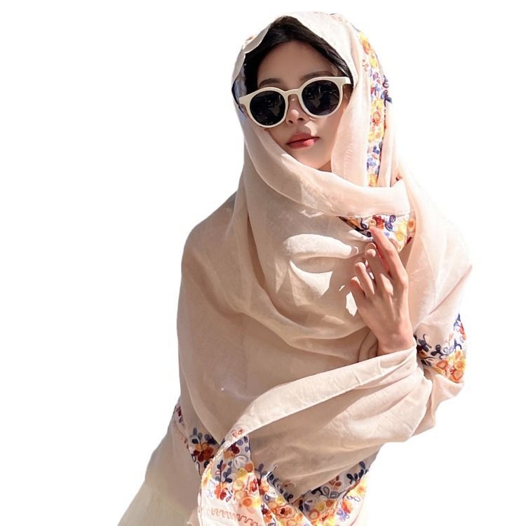 Fashion Accessories > Accessories > Women Accessories > Scarves > Fashion Scarves Ethnic style cotton linen scarf for women in summer shawl travel sun protection beach towel big silk scarf gauze scarf