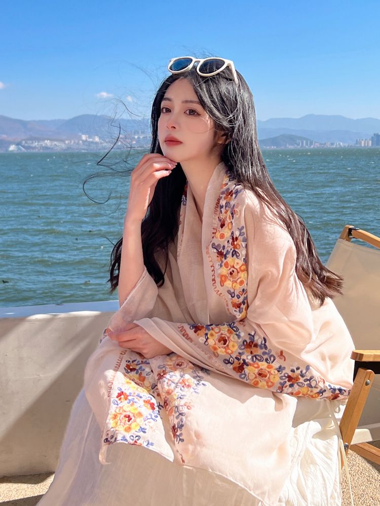 Fashion Accessories > Accessories > Women Accessories > Scarves > Fashion Scarves Ethnic style cotton linen scarf for women in summer shawl travel sun protection beach towel big silk scarf gauze scarf