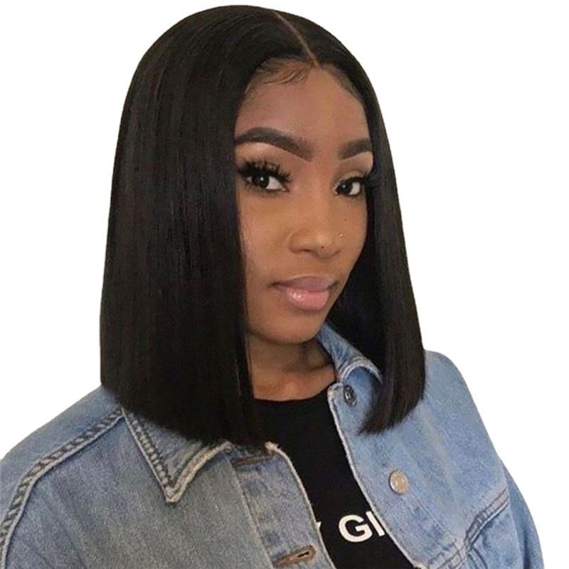 Health & Beauty > Hair > Wigs African wig women short straight hair hood ladies chemical fiber wig black