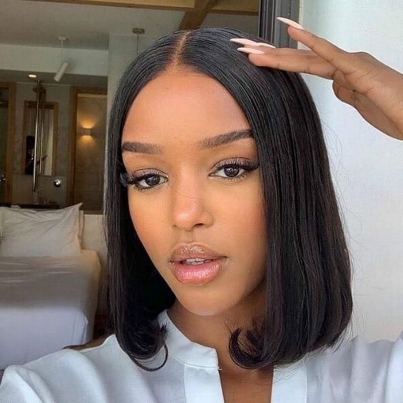 Health & Beauty > Hair > Wigs African wig women short straight hair hood ladies chemical fiber wig black