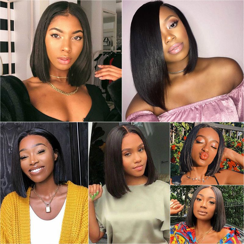 Health & Beauty > Hair > Wigs African wig women short straight hair hood ladies chemical fiber wig black